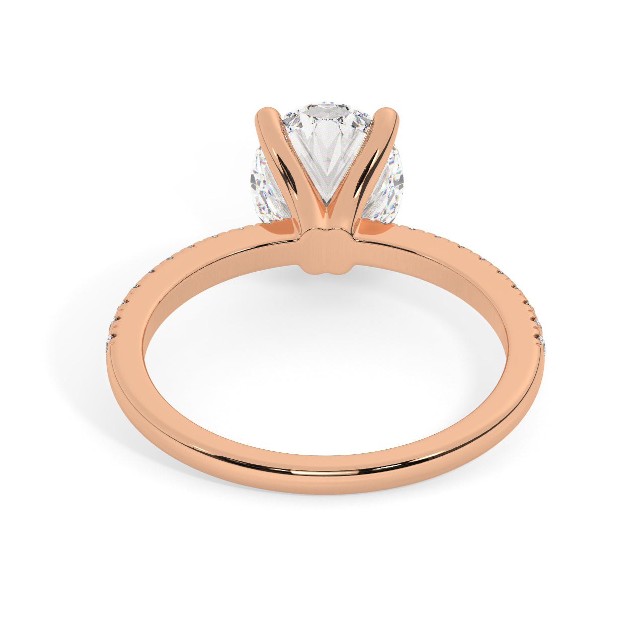 Rose Gold Oval Cut Engagement Ring with Pavé Band - Back View