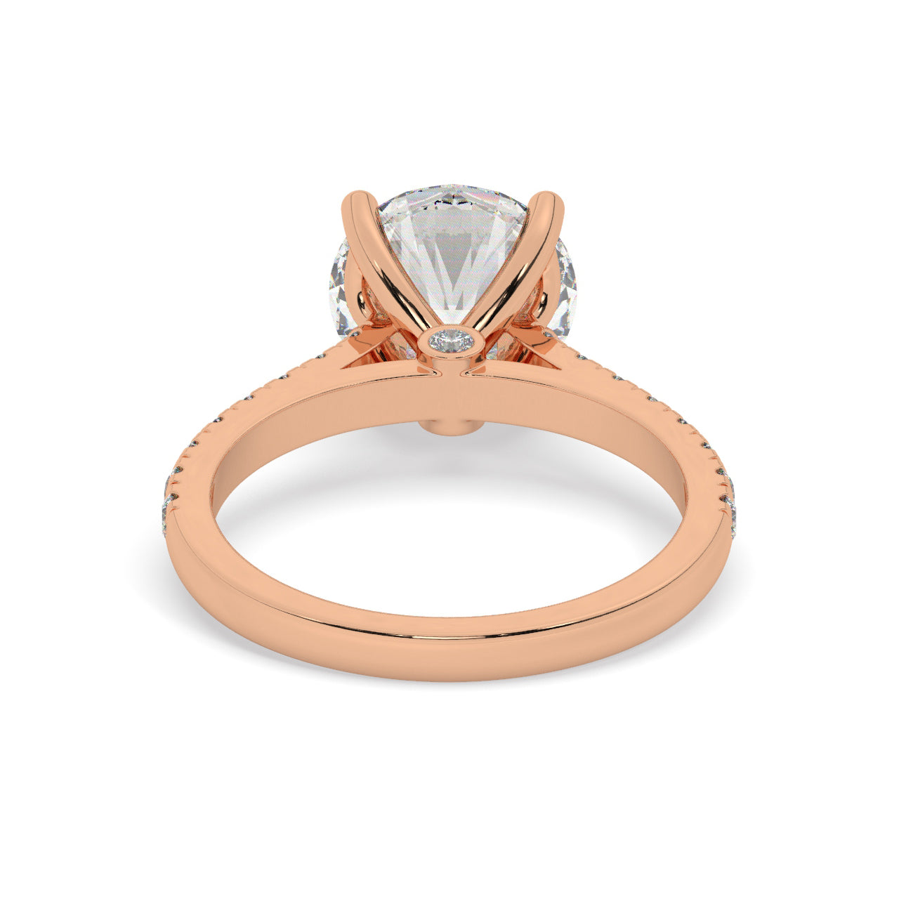 Rose Gold Round Cut Engagement Ring with a Pav√© Band and a Hidden Stone - Back View