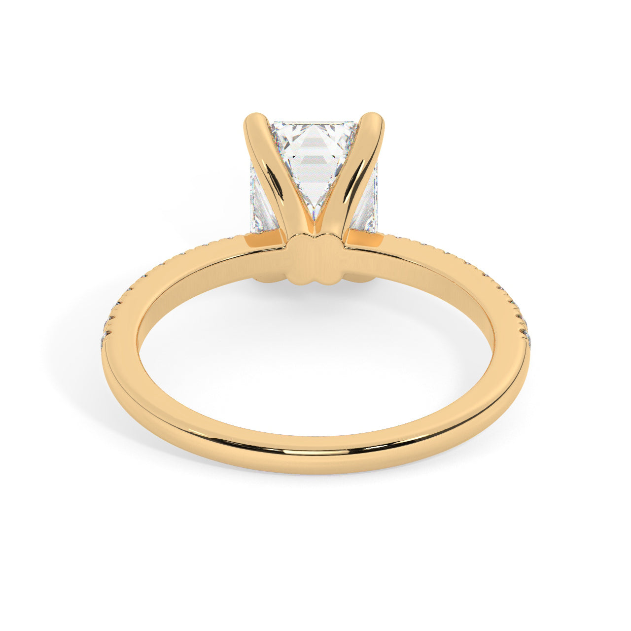Yellow Gold Emerald Cut Engagement Ring set on a Pav√© Band - Back View