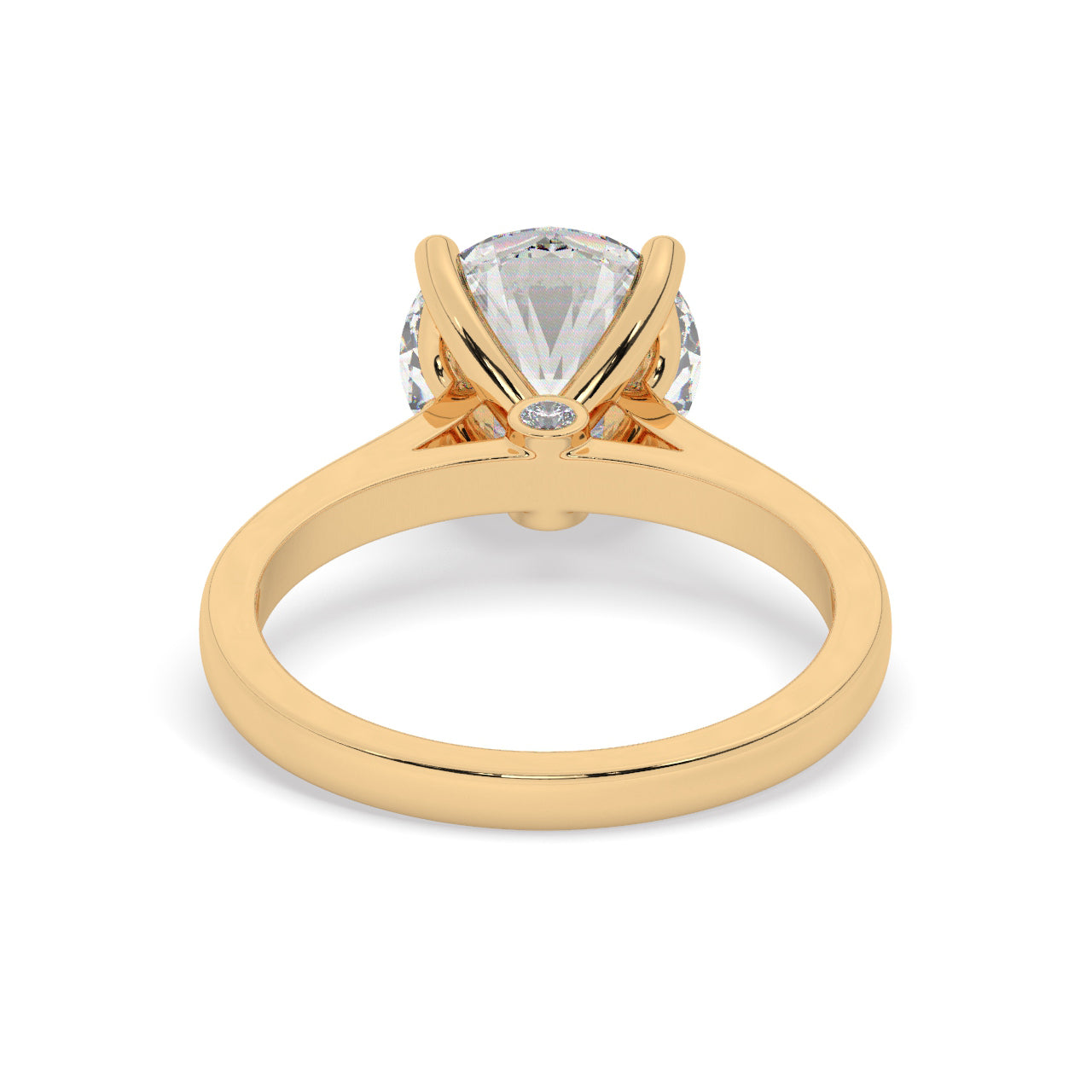Yellow Gold Round Cut Solitaire Engagement Ring with a Hidden Stone - Back View
