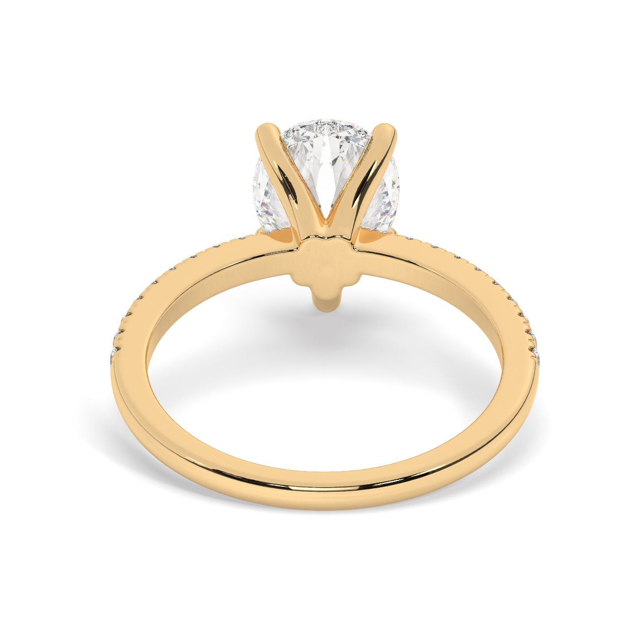 Pear Cut Lab Diamond Ring with a Pave Band on a Yellow Gold Setting - Back View