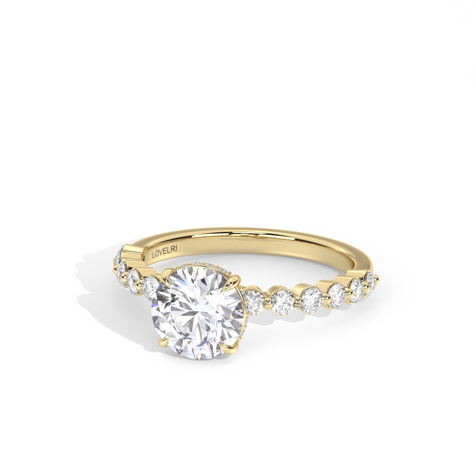 Side View - Scalloped Band Round Engagement Ring Yellow Gold
