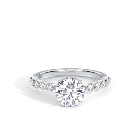 Front View - Scalloped Band Round Engagement Ring White Gold
