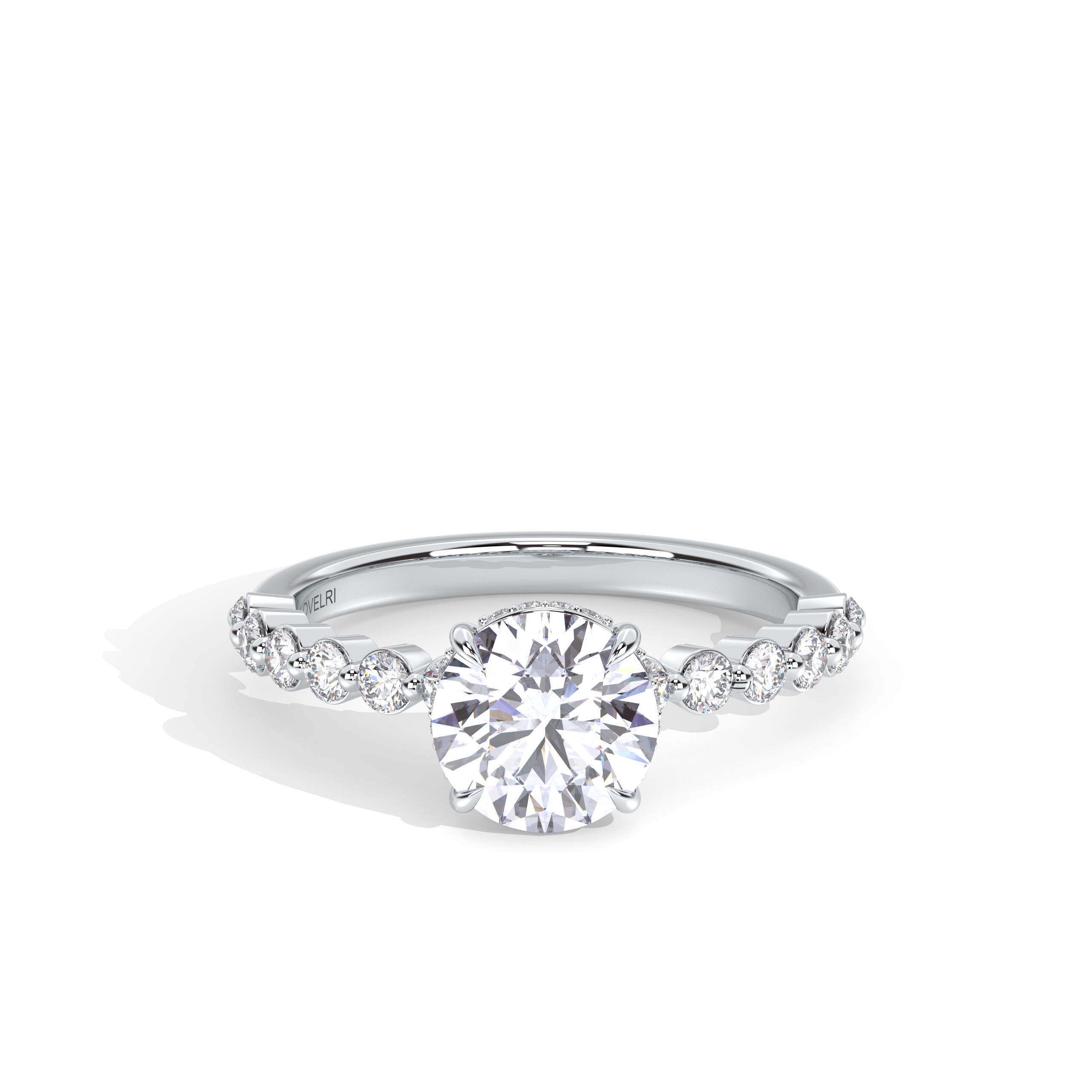 Front View - Scalloped Band Round Engagement Ring White Gold