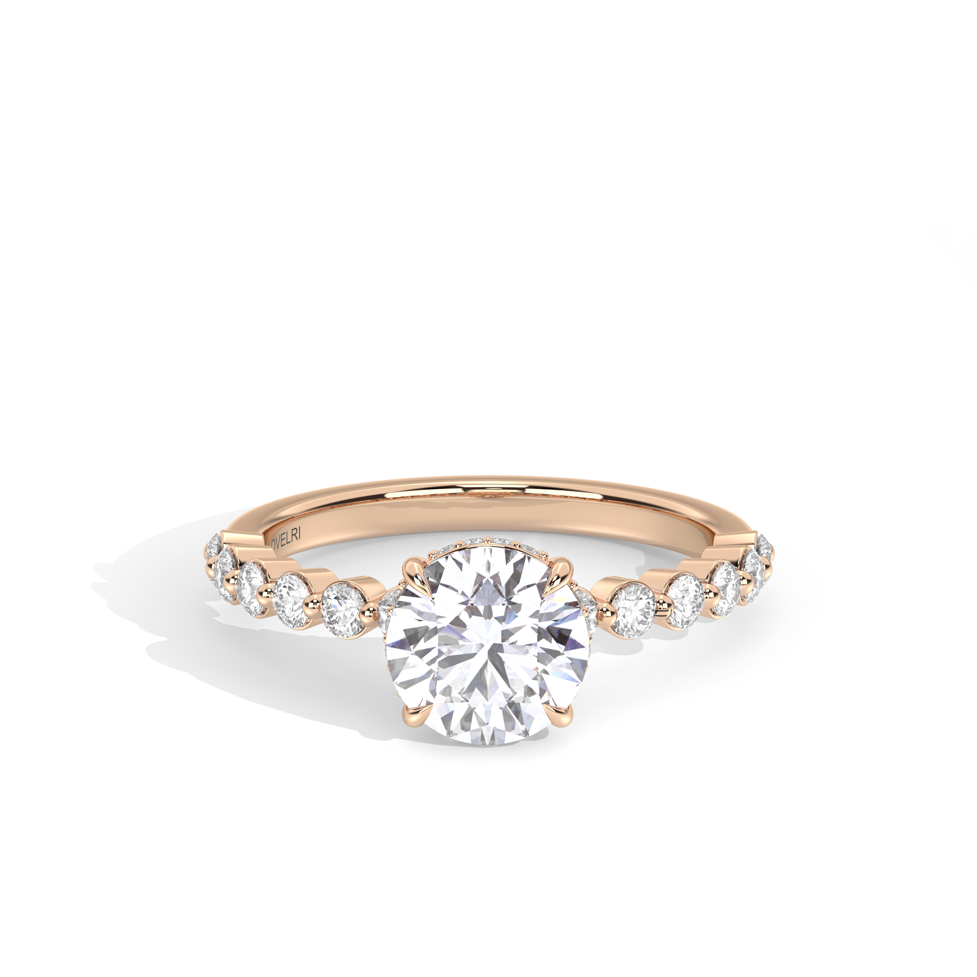 Front View - Scalloped Band Round Engagement Ring Rose Gold