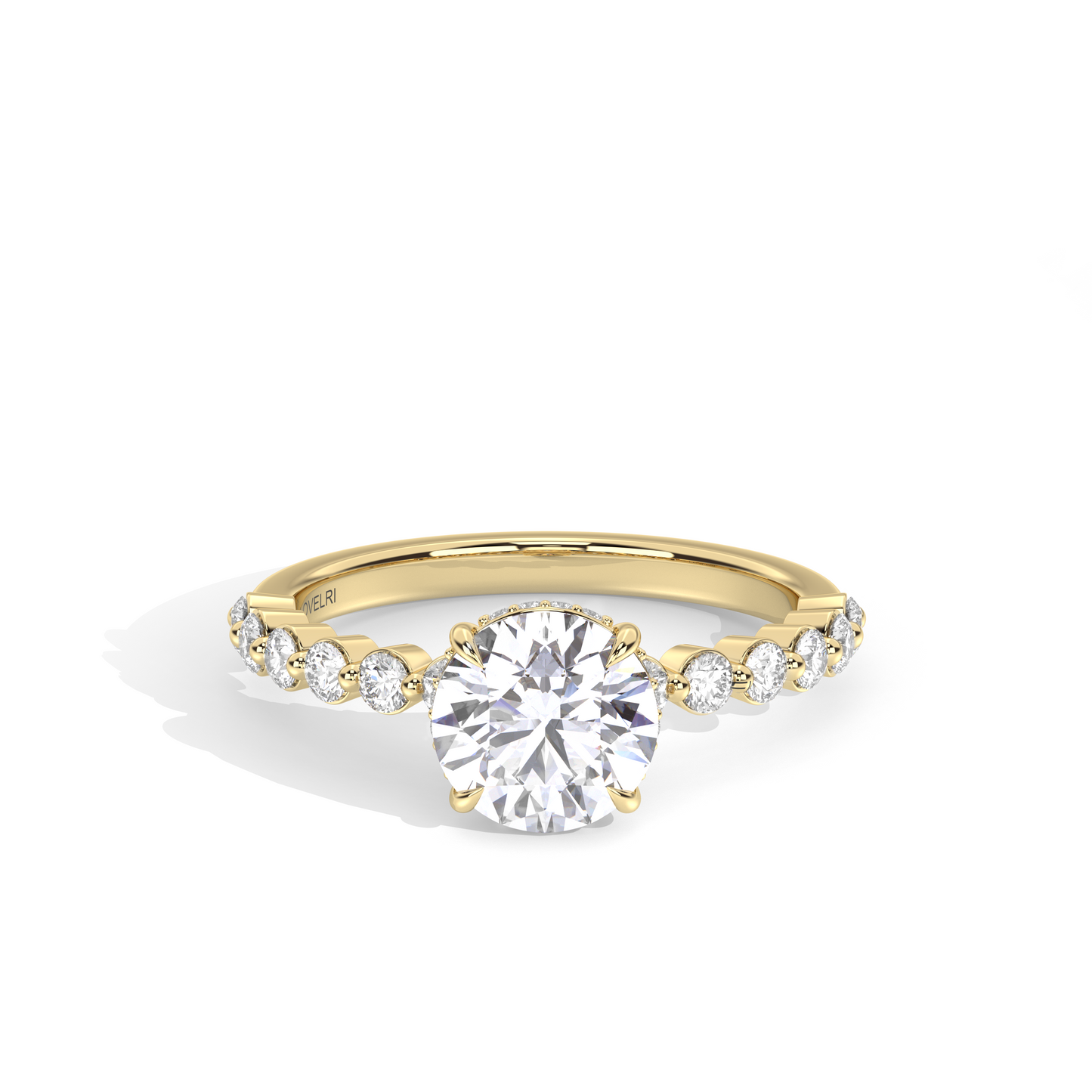 Front View - Scalloped Band Round Engagement Ring Yellow Gold