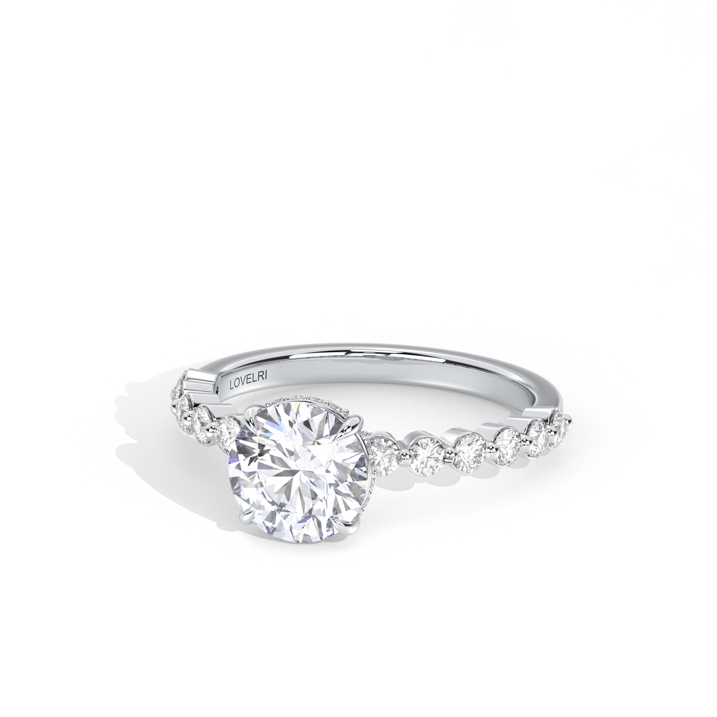 Side View - Scalloped Band Round Engagement Ring White Gold