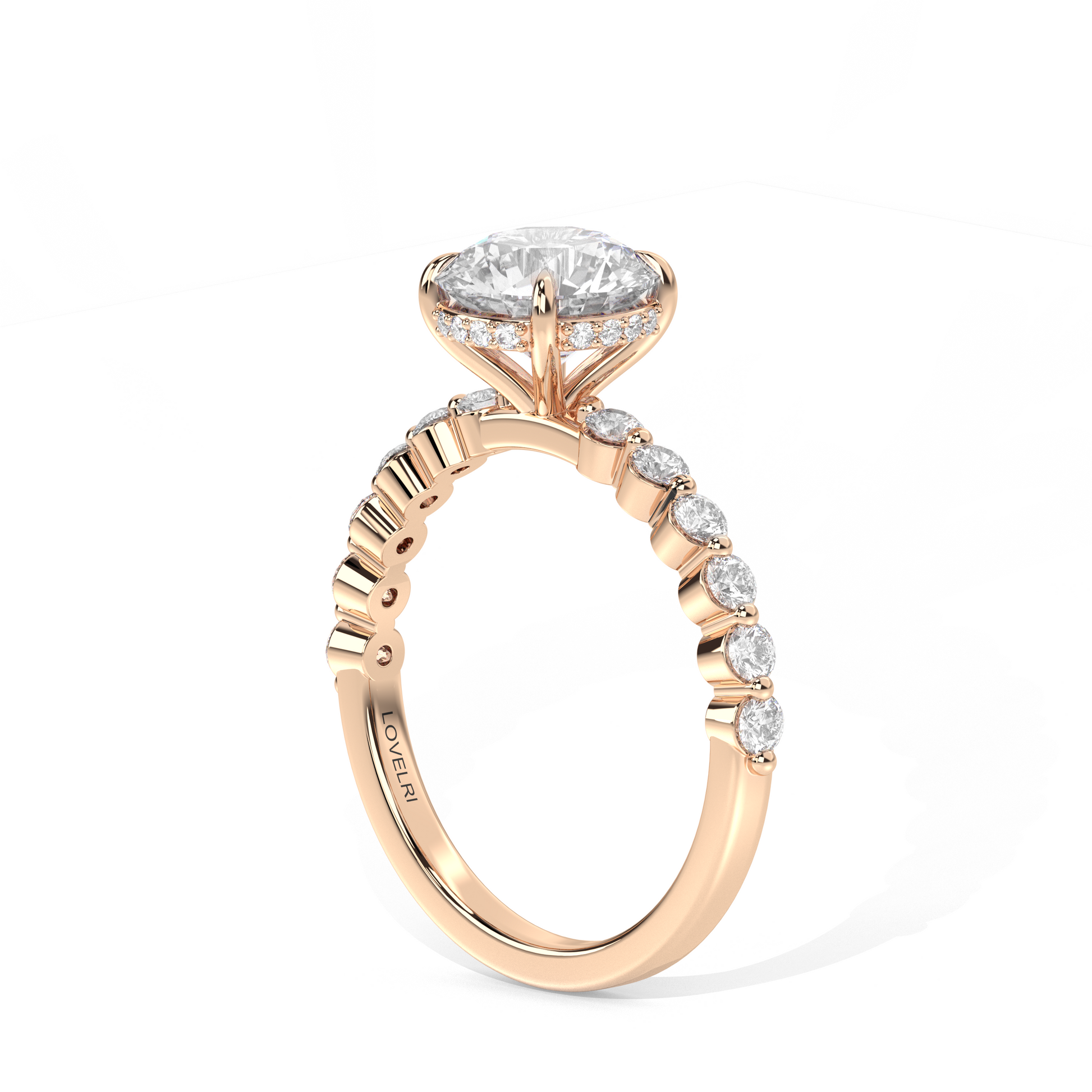 Face Up View - Scalloped Band Round Engagement Ring Rose Gold
