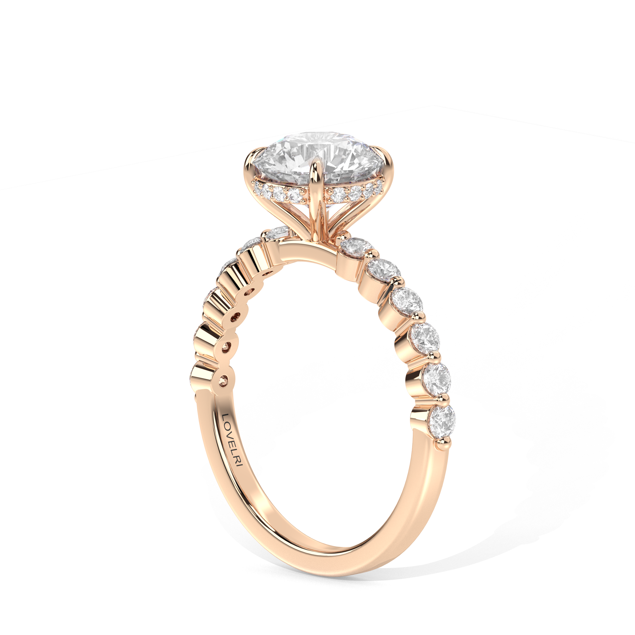Face Up View - Scalloped Band Round Engagement Ring Rose Gold