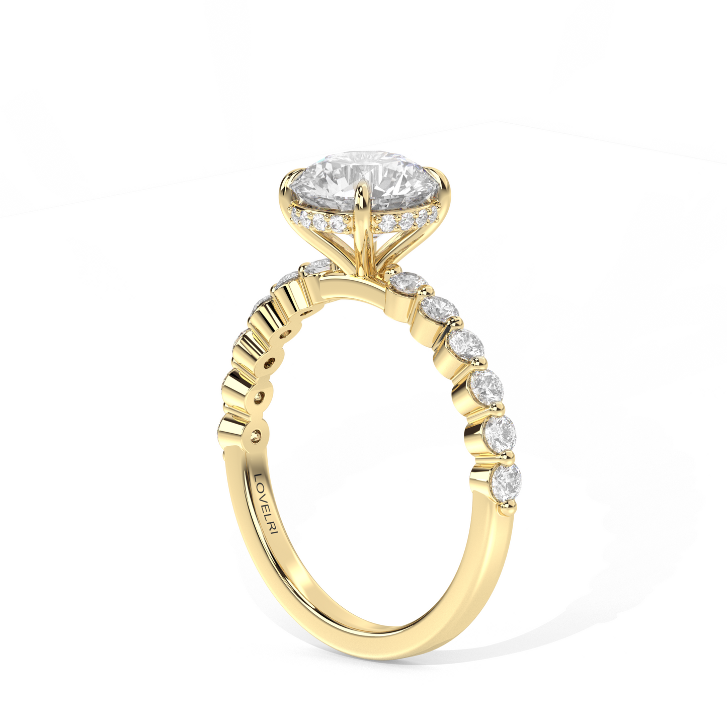 Face Up View - Scalloped Band Round Engagement Ring Yellow Gold