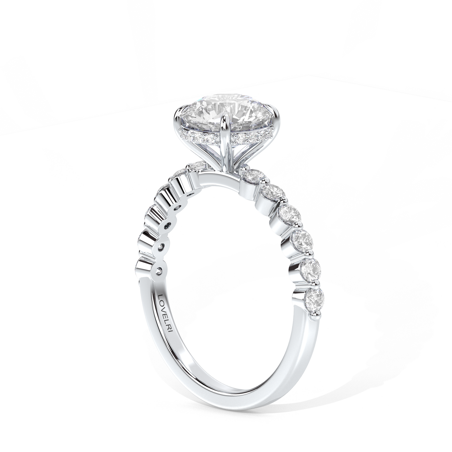Face Up View - Scalloped Band Round Engagement Ring White Gold