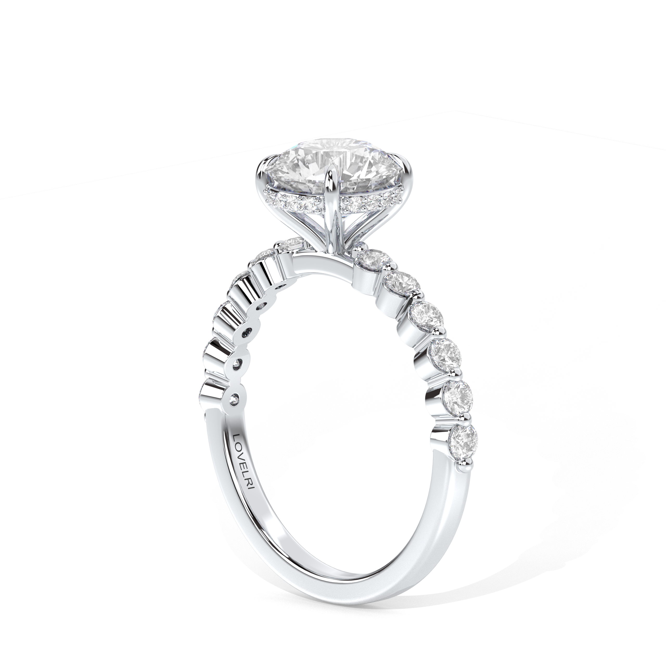 Face Up View - Scalloped Band Round Engagement Ring White Gold