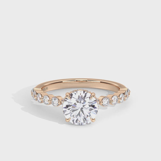 360 View - Scalloped Band Round Engagement Ring Rose Gold