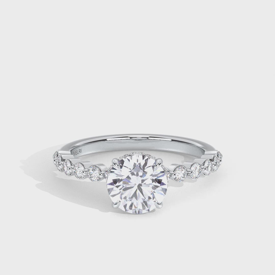 360 view - Scalloped Band Round Engagement Ring White Gold