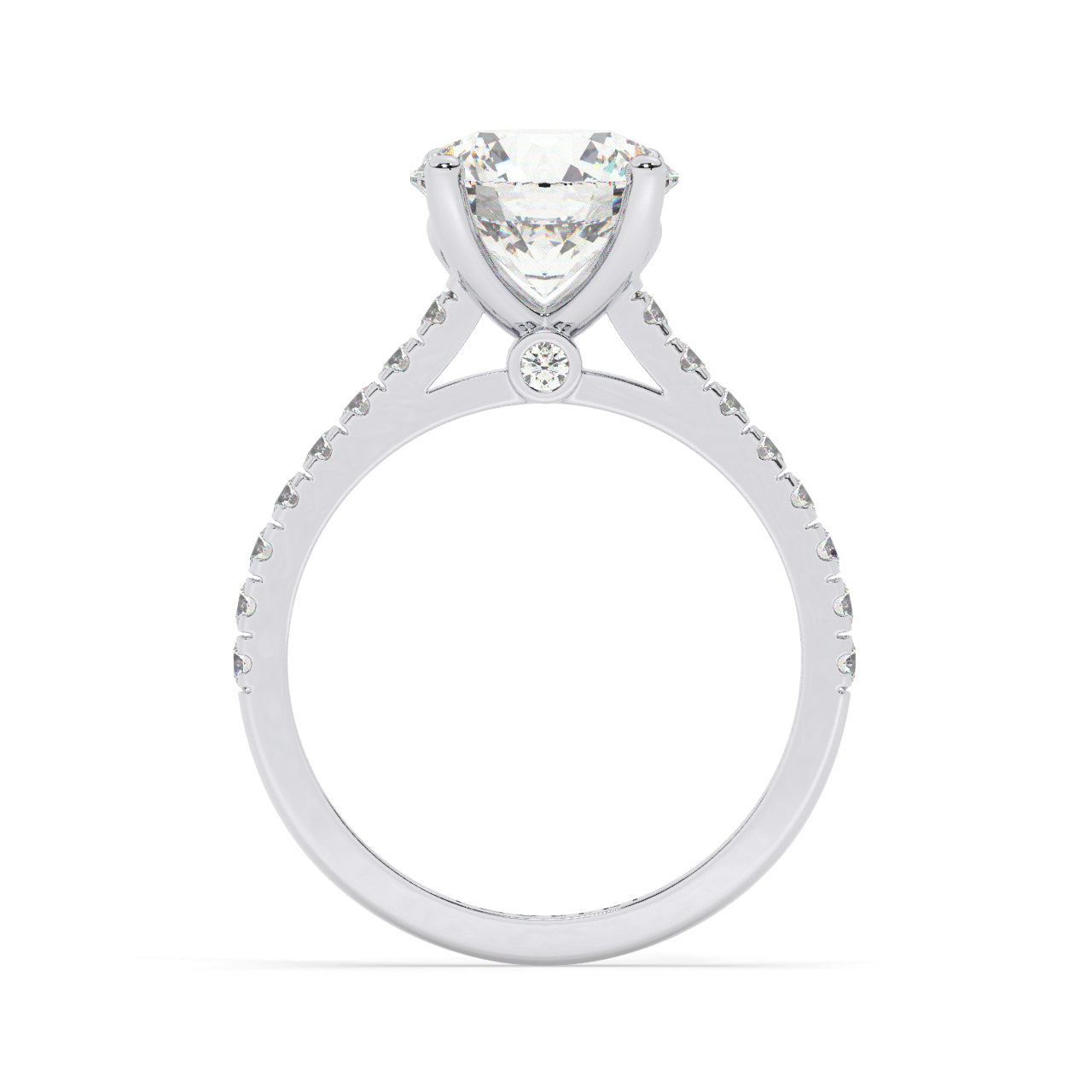 White Gold Round Cut Engagement Ring with a Pavé Band and a Hidden Stone - Side View