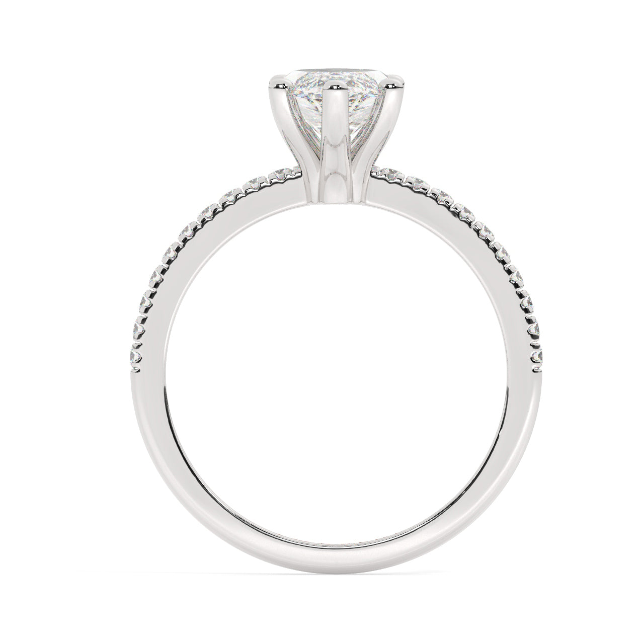 Marquise Cut Diamond Ring set on a Pavé Band in White Gold - Side View