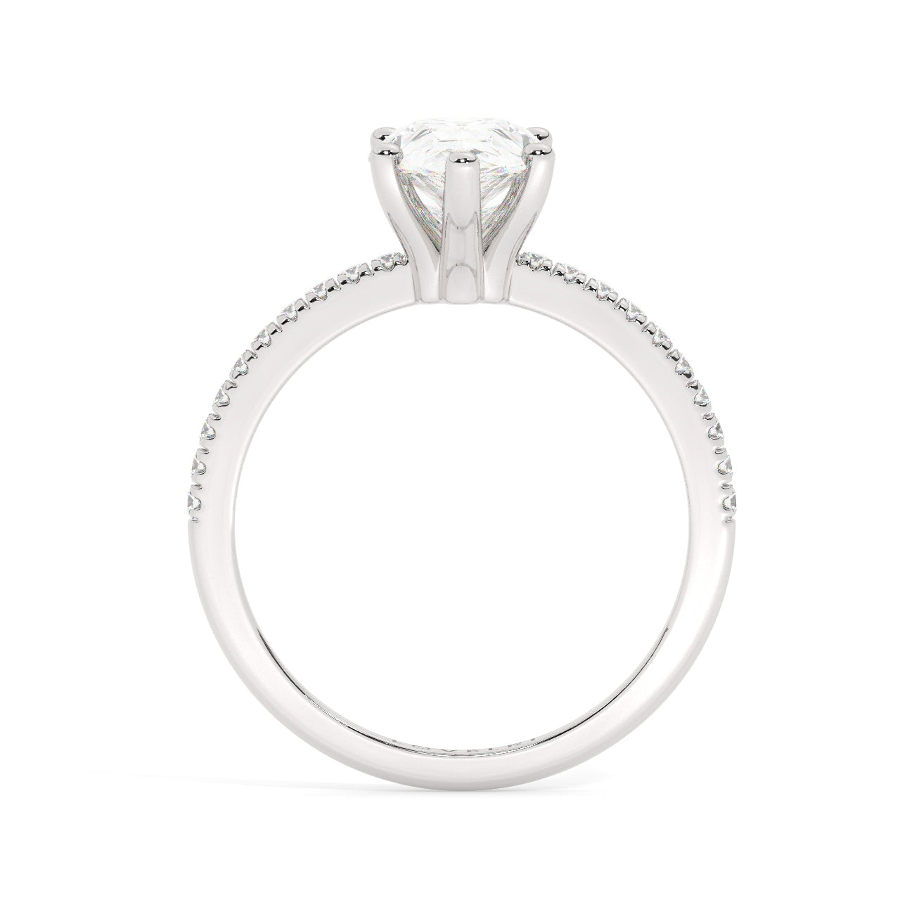 Pear Cut Lab Diamond Ring with a Pave Band on a Platinum Setting - Side View