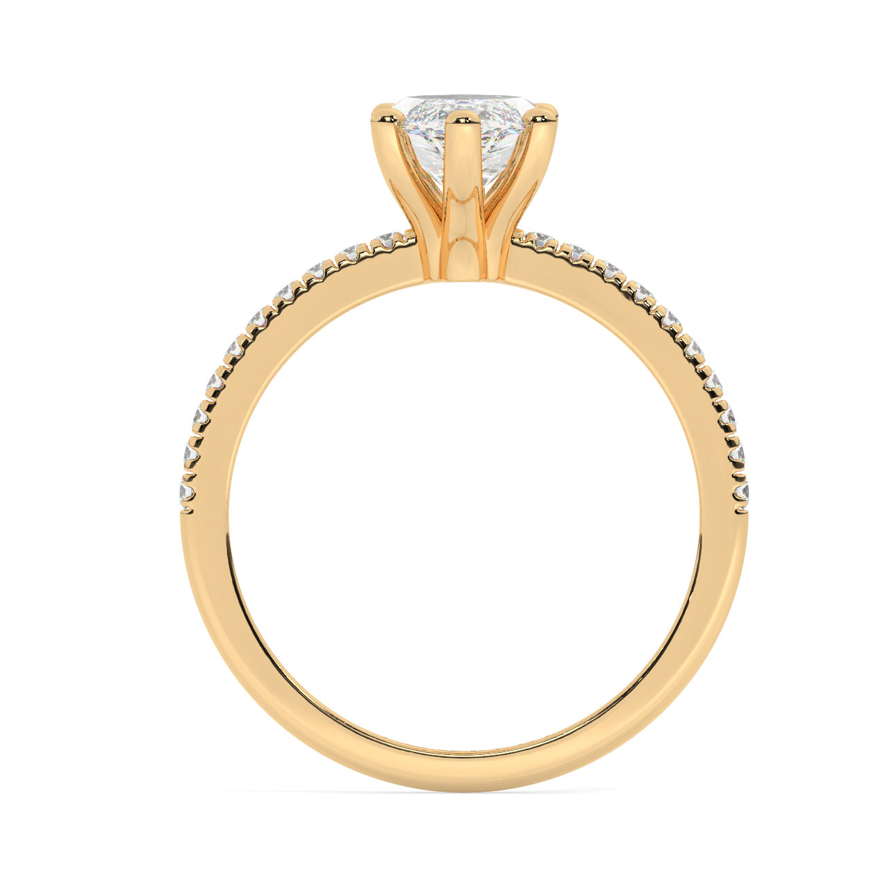 Marquise Cut Diamond Ring set on a Pavé Band in Yellow Gold - Side View