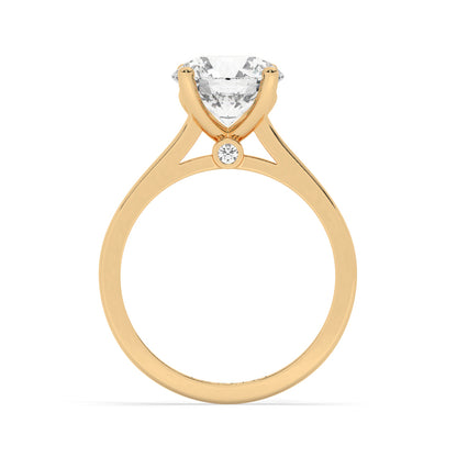 Yellow Gold Round Cut Solitaire Engagement Ring with a Hidden Stone - Side View