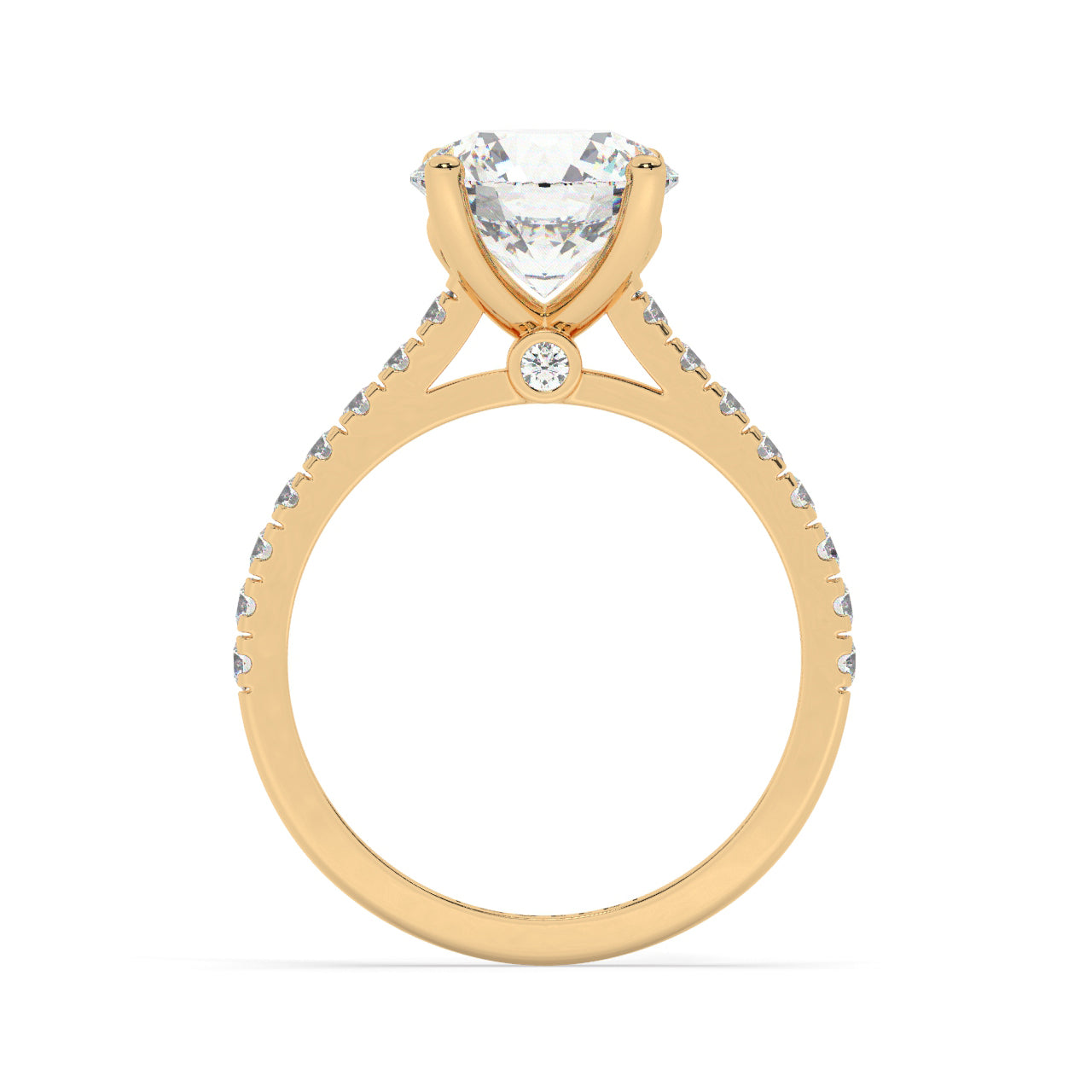 Yellow Gold Round Cut Engagement Ring with a Pavé Band and a Hidden Stone - Side View