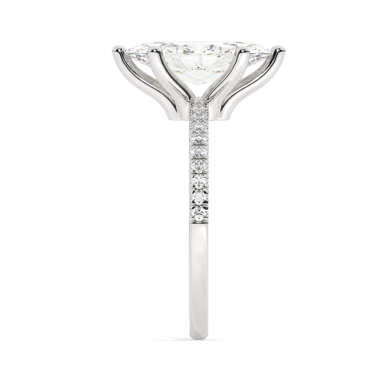 Marquise Cut Diamond Ring set on a Pavé Band in White Gold - Other Side View