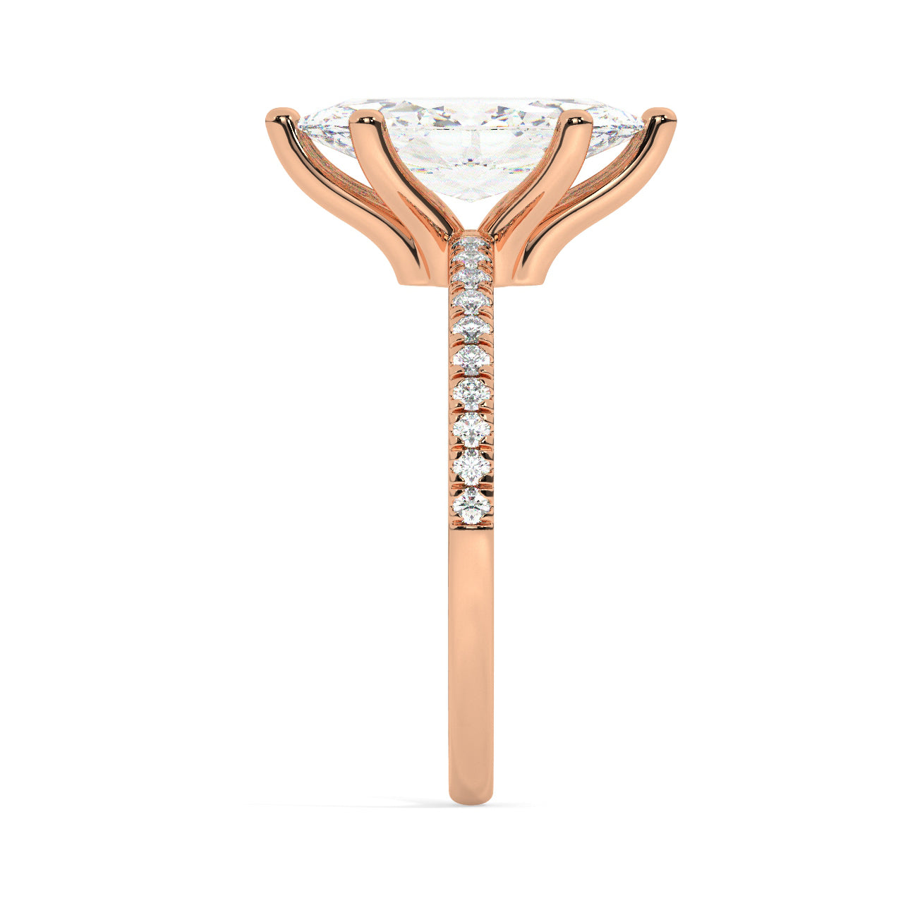 Marquise Cut Diamond Ring set on a Pavé Band in Rose Gold - Other Side View