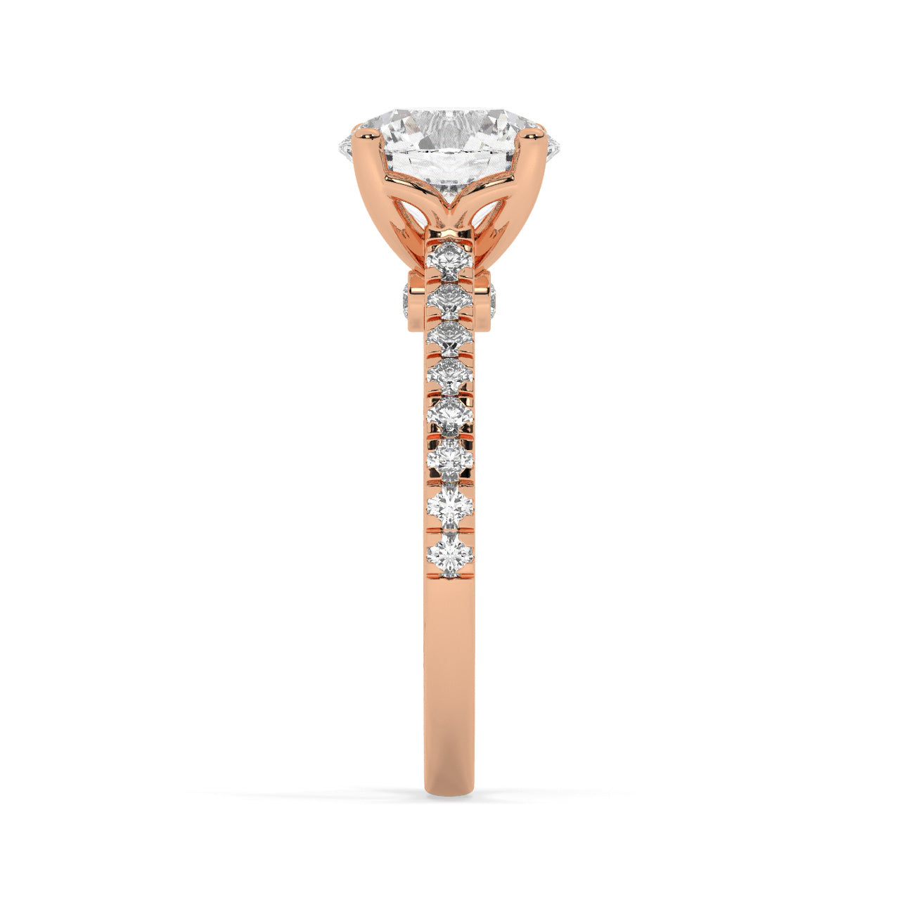 Rose Gold Round Cut Engagement Ring with a Pavé Band and a Hidden Stone - Other Side View