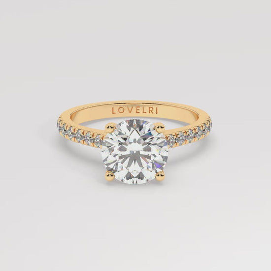 Yellow Gold Round Cut Engagement Ring with a Pavé Band and a Hidden Stone - 360 View