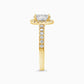 Yellow Gold round cut stone surrounded by a Square Halo and Pavé band - Other Side View