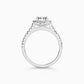 White Gold Round Cut Stone set on a Low Profile Setting with a Halo and Pavé Band - Side View