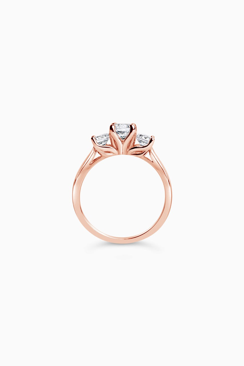 Rose Gold Trinity Engagement Ring - Side View