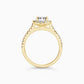 Yellow Gold Round Cut Stone set on a Low Profile Setting with a Halo and Pavé Band - Side View