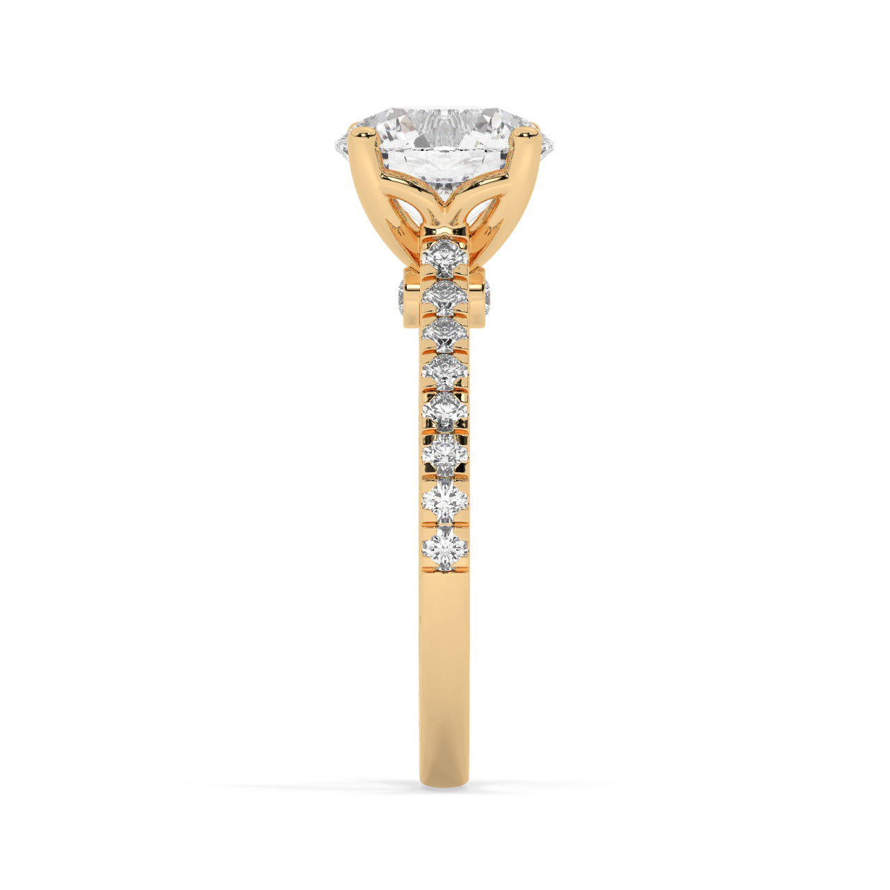 Yellow Gold Round Cut Engagement Ring with a Pavé Band and a Hidden Stone - Other Side View