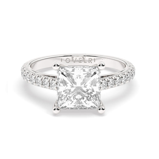 White Gold Princess Cut Pavé Engagement Ring