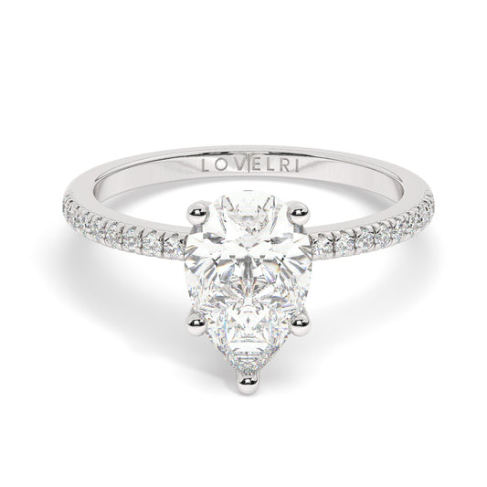 Pear Cut Lab Diamond Ring with a Pave Band on a Platinum Setting