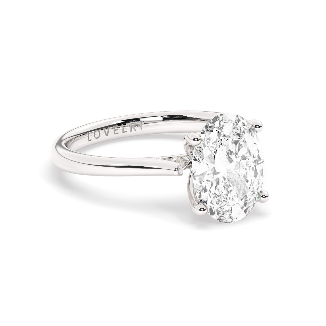 White Gold Oval Solitaire Engagement Ring - Rotated View
