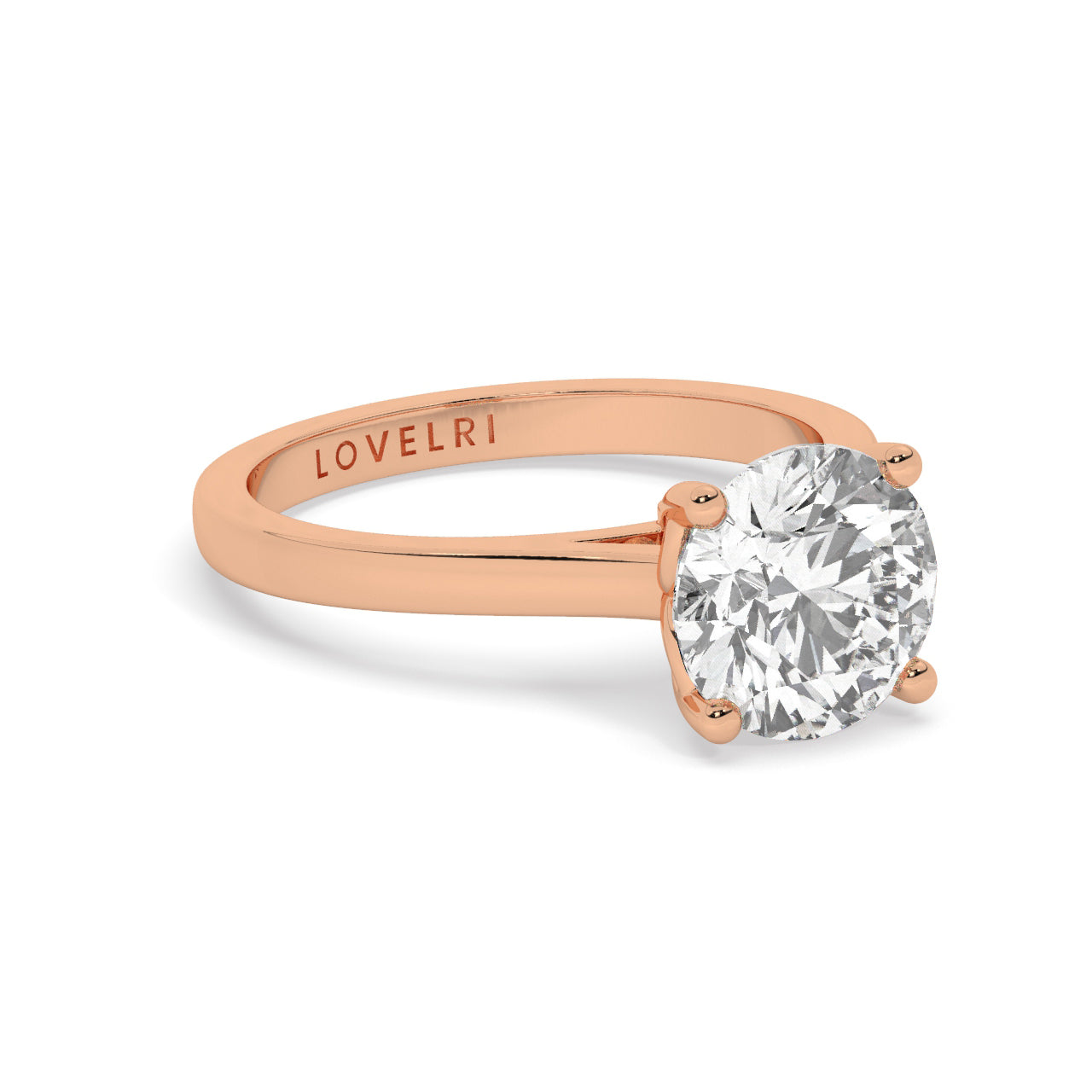 Rose Gold Round Cut Solitaire Engagement Ring with a Hidden Stone - Rotated View