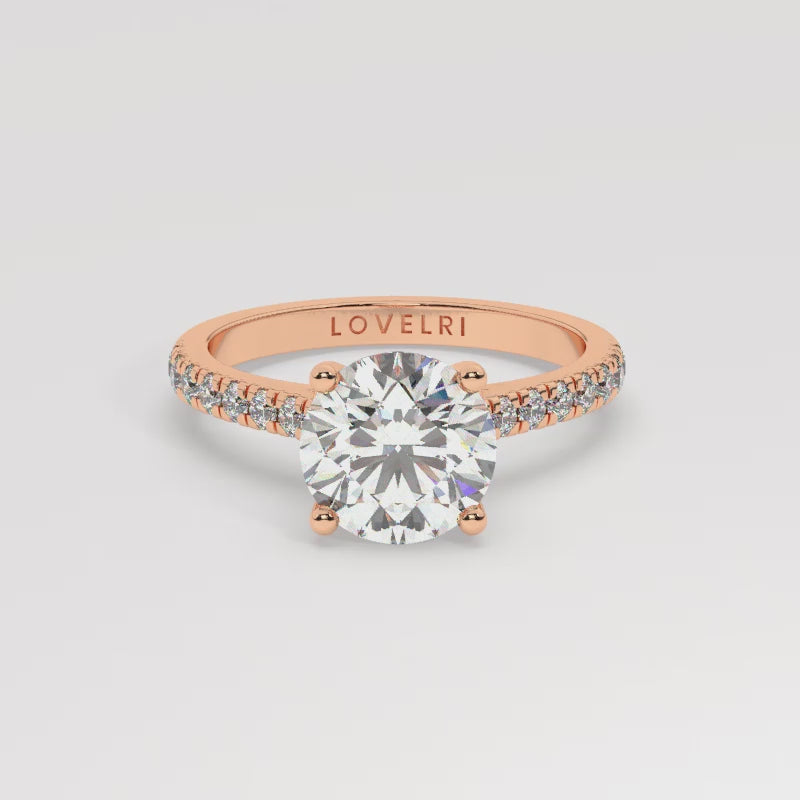 Rose Gold Round Cut Engagement Ring with a Pavé Band and a Hidden Stone - 360 View