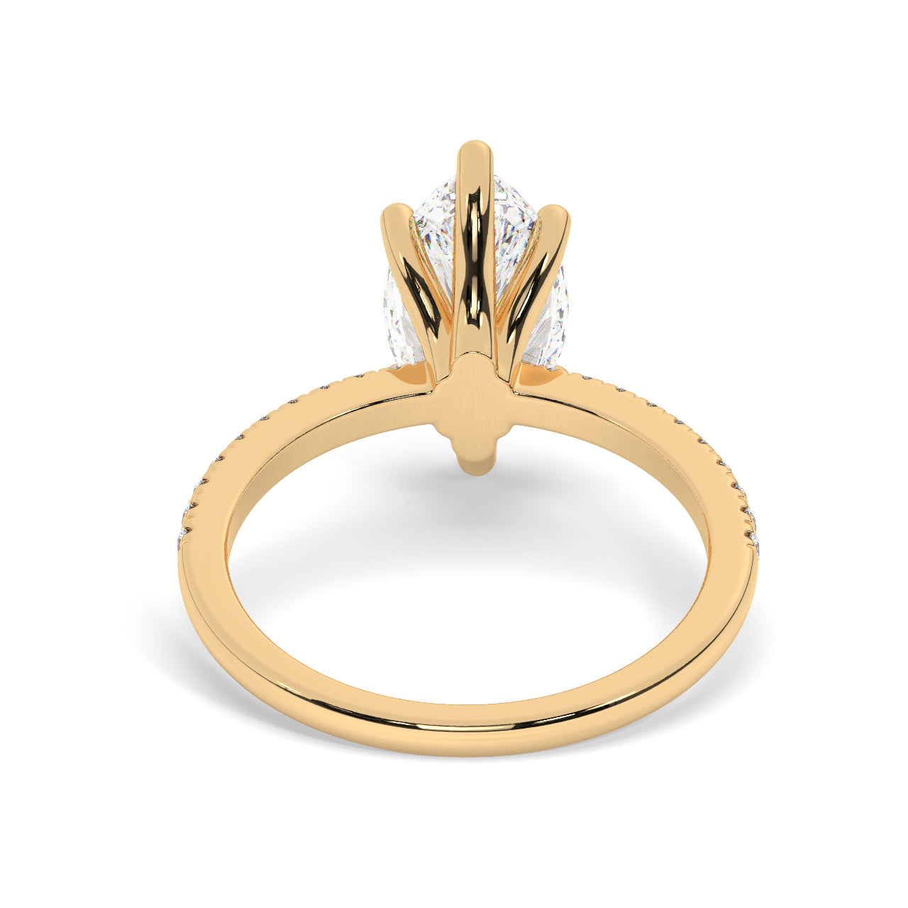 Marquise Cut Diamond Ring set on a Pavé Band in Yellow Gold - Back View