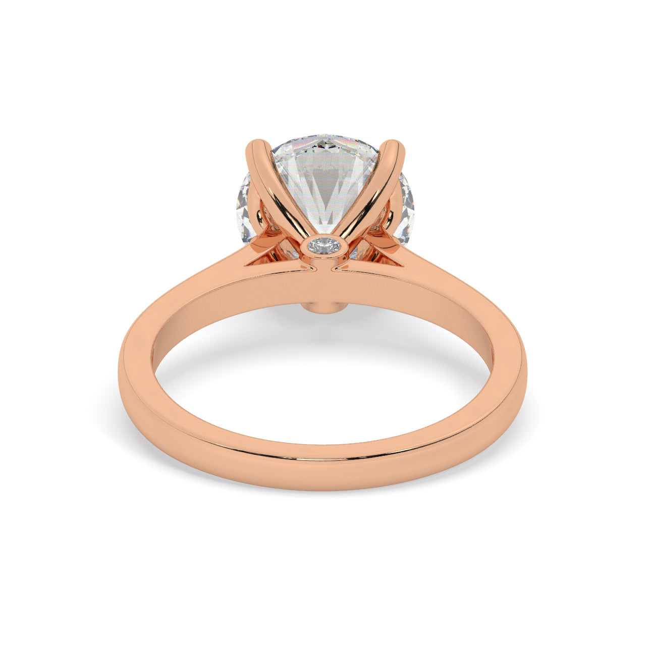 Rose Gold Round Cut Solitaire Engagement Ring with a Hidden Stone - Back View