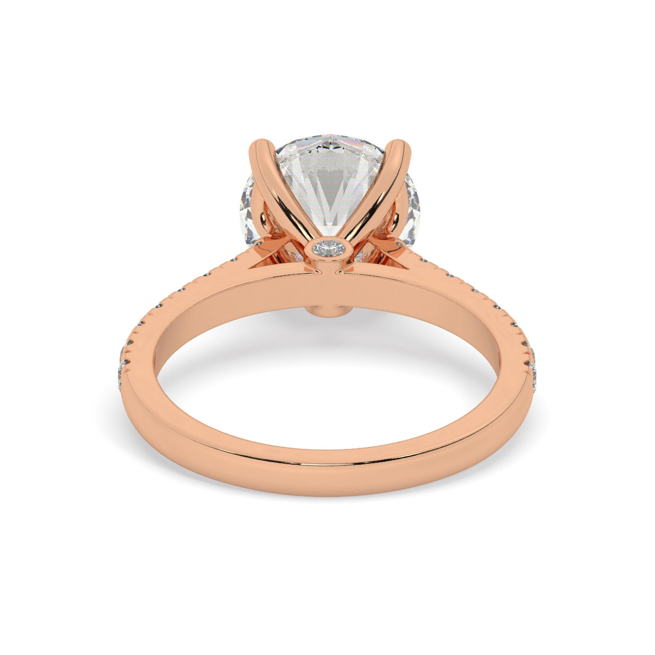 Rose Gold Round Cut Engagement Ring with a Pavé Band and a Hidden Stone - Back View