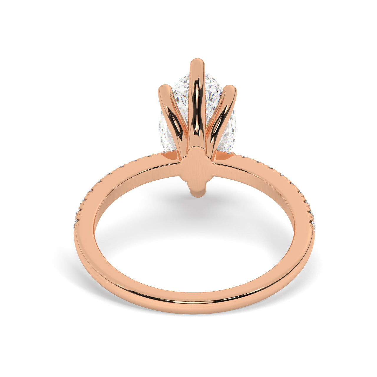 Marquise Cut Diamond Ring set on a Pavé Band in Rose Gold - Back View