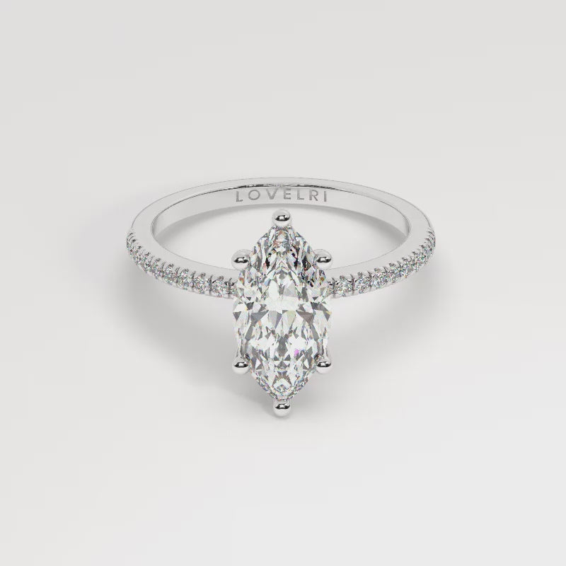 Marquise Cut Diamond Ring set on a Pavé Band in White Gold - 360 View